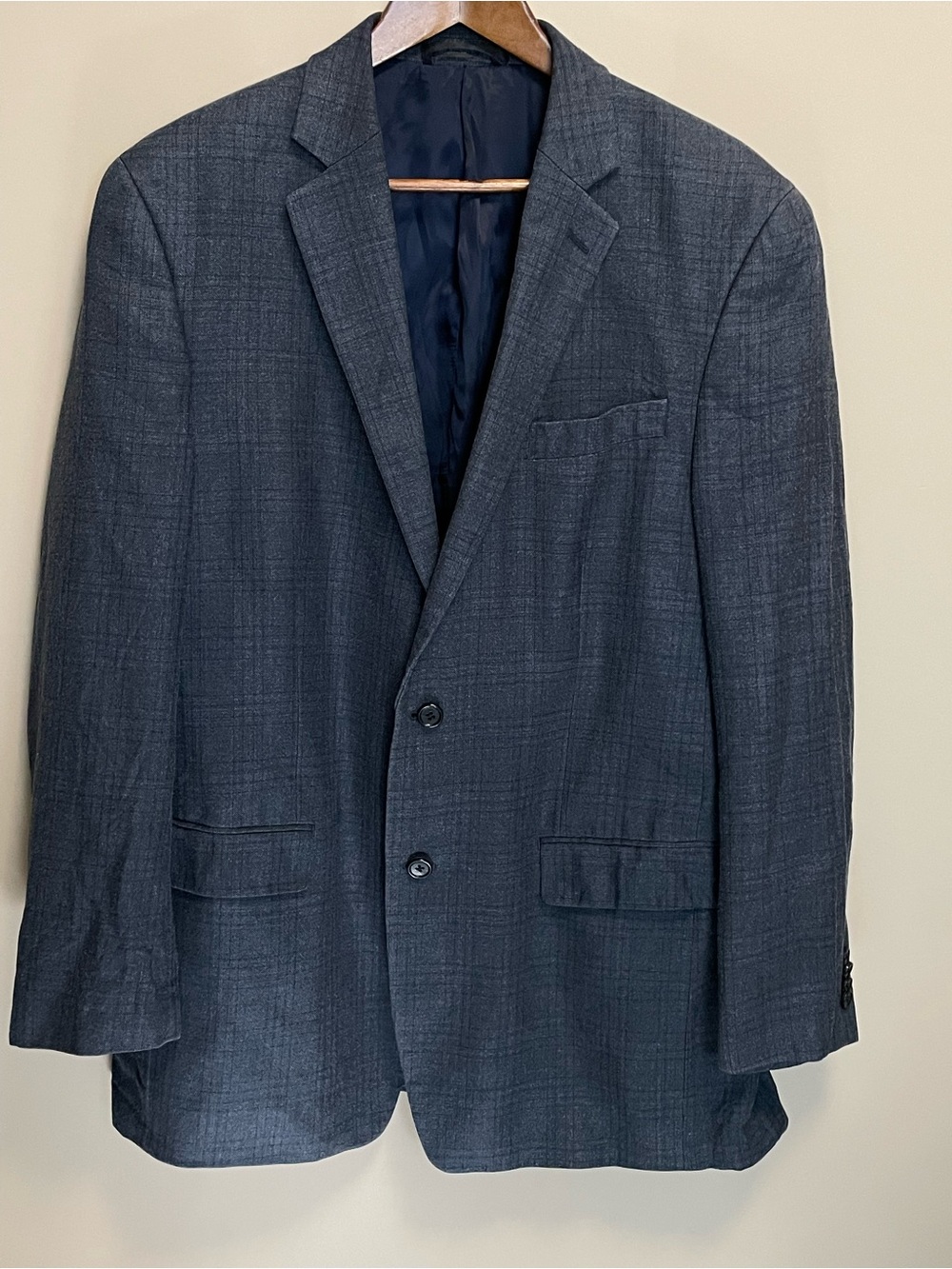 Michael Kors Wool Silk Navy Blue Knit Plaid Blazer Men’s 42 Long